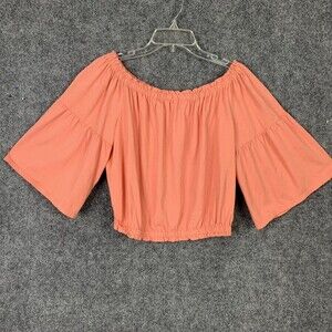 Chelsea & Violet Off Shoulder Crop Top Small Pale Coral Elastic Neckline And Hem